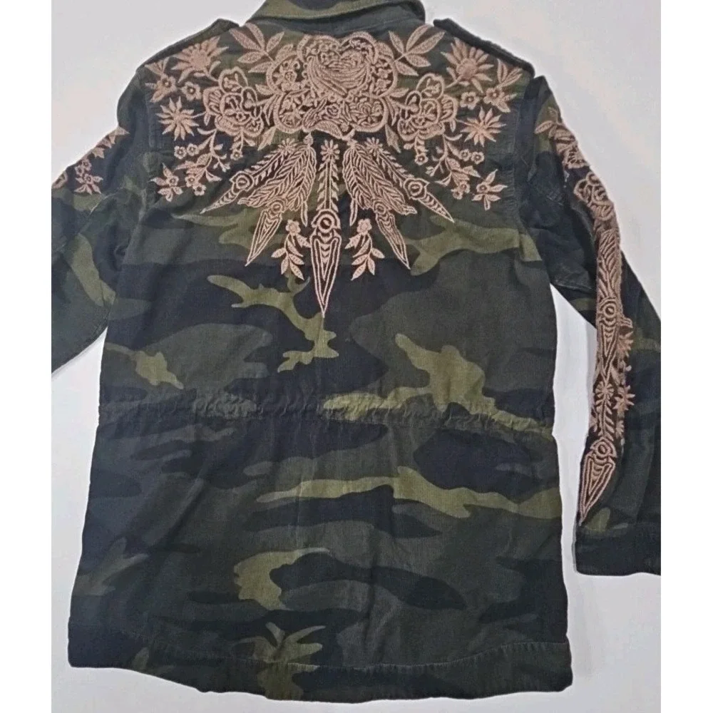 JOHNNY WAS 3J Workshop Miloqui Drawstring Military Coat Floral Embroidered Sz Sm
